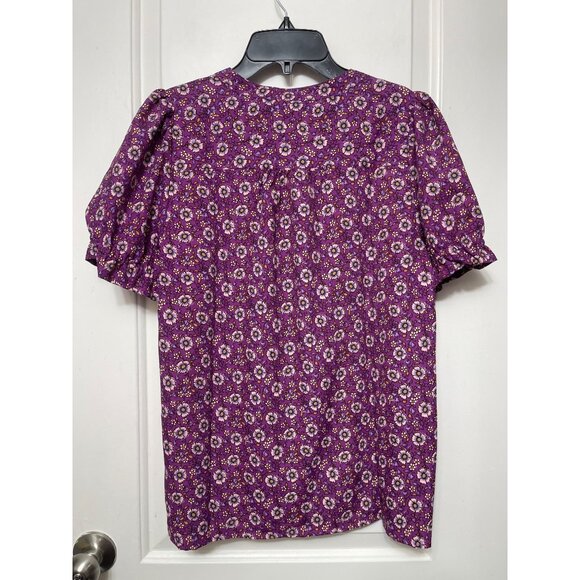 J Crew Factory Floral Print Puff-sleeve Blouse in Purple Sweet Size S - Picture 5 of 11